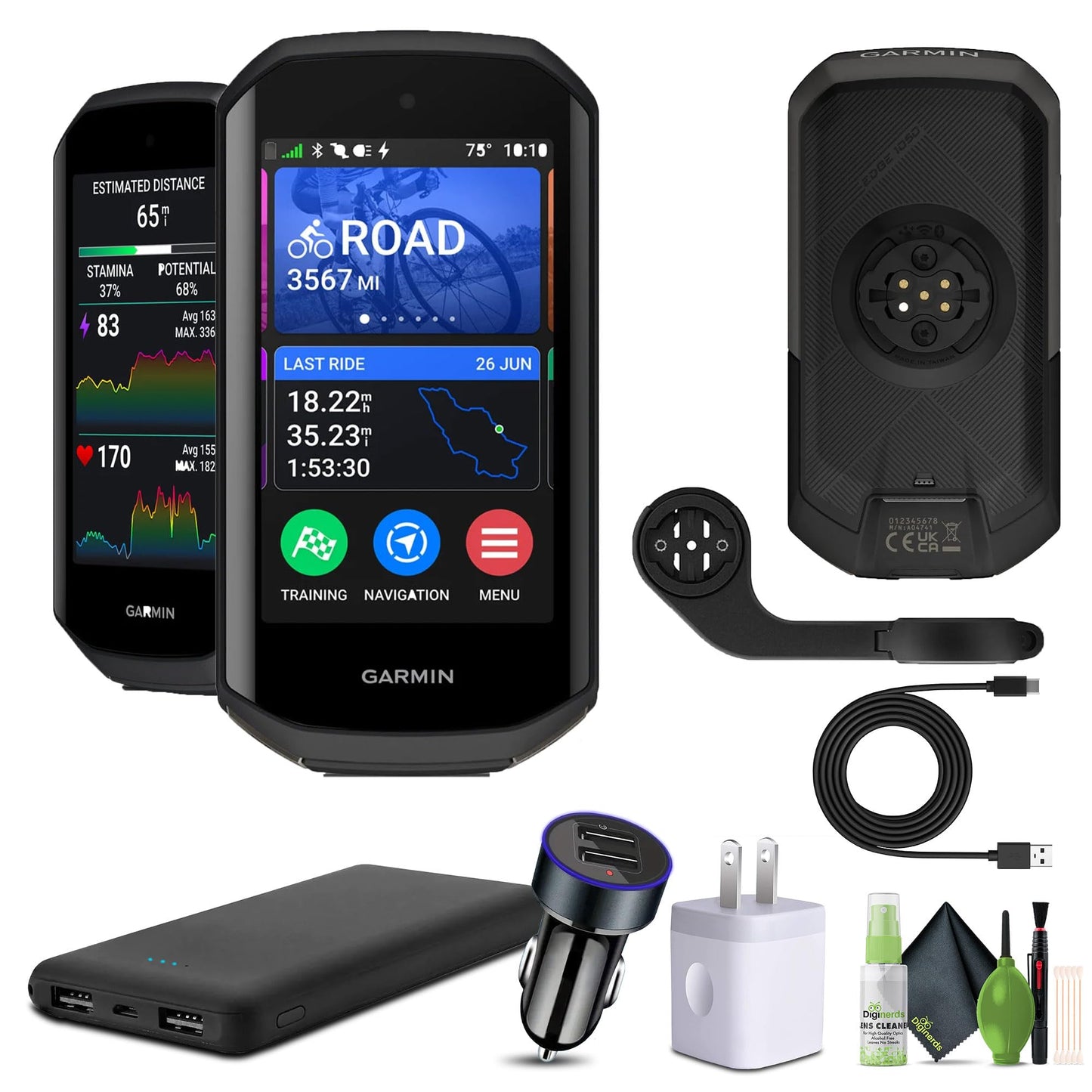 Garmin Edge 1050, Premium Bicycle Computer, Advanced Bicycle Training and Group Ride Features & Messaging, Built-in Speaker, Road Hazard Alerts Bike-Computer Bundle with Cleaning Kit + Accessories
